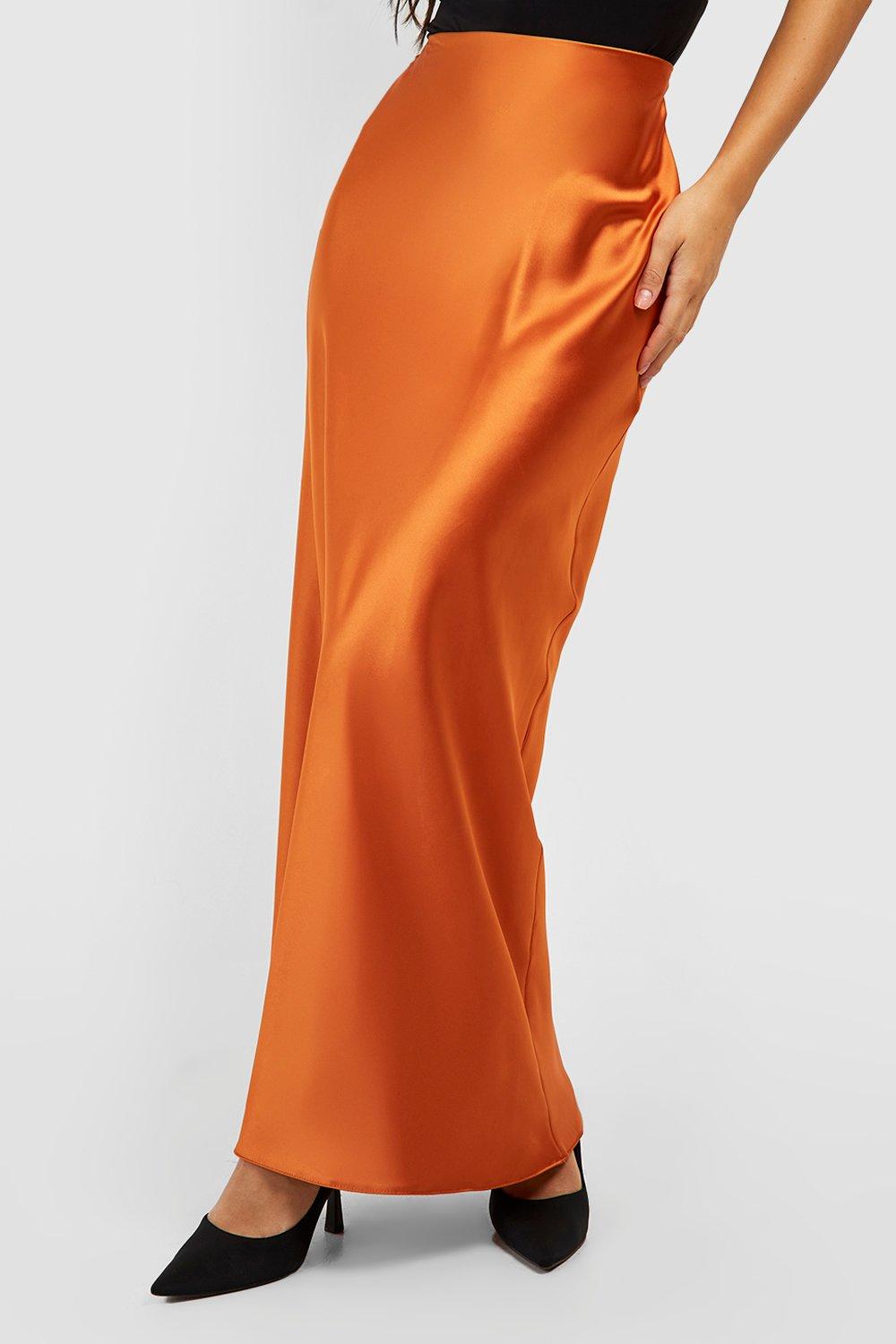 Satin midi 2024 skirt burnt orange